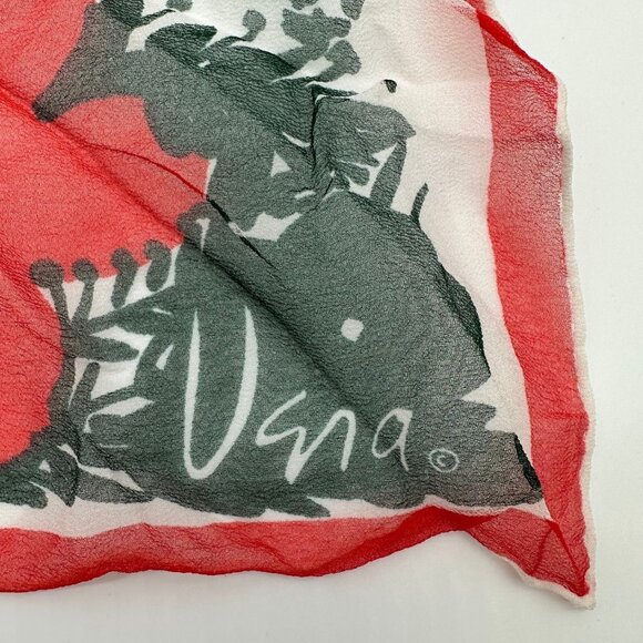 Vintage Scarf Vera Neumann Hand Rolled Edge Red Black Floral Silk Blend Japan - Picture 3 of 9